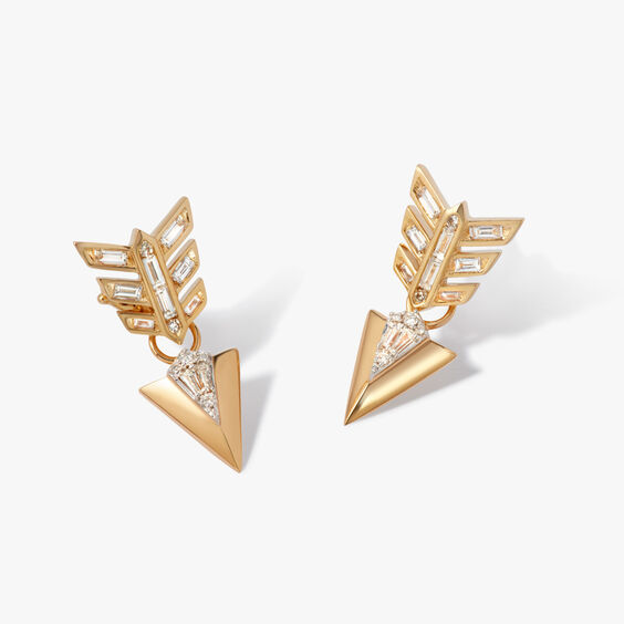 Deco 18ct Yellow Gold Diamond Feather Arrow Earrings